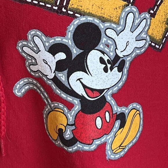 XL Disney Parks Mickey Mouse Red Two Sided Full Zip Hoodie Yellow Drawstring - Picture 4 of 7